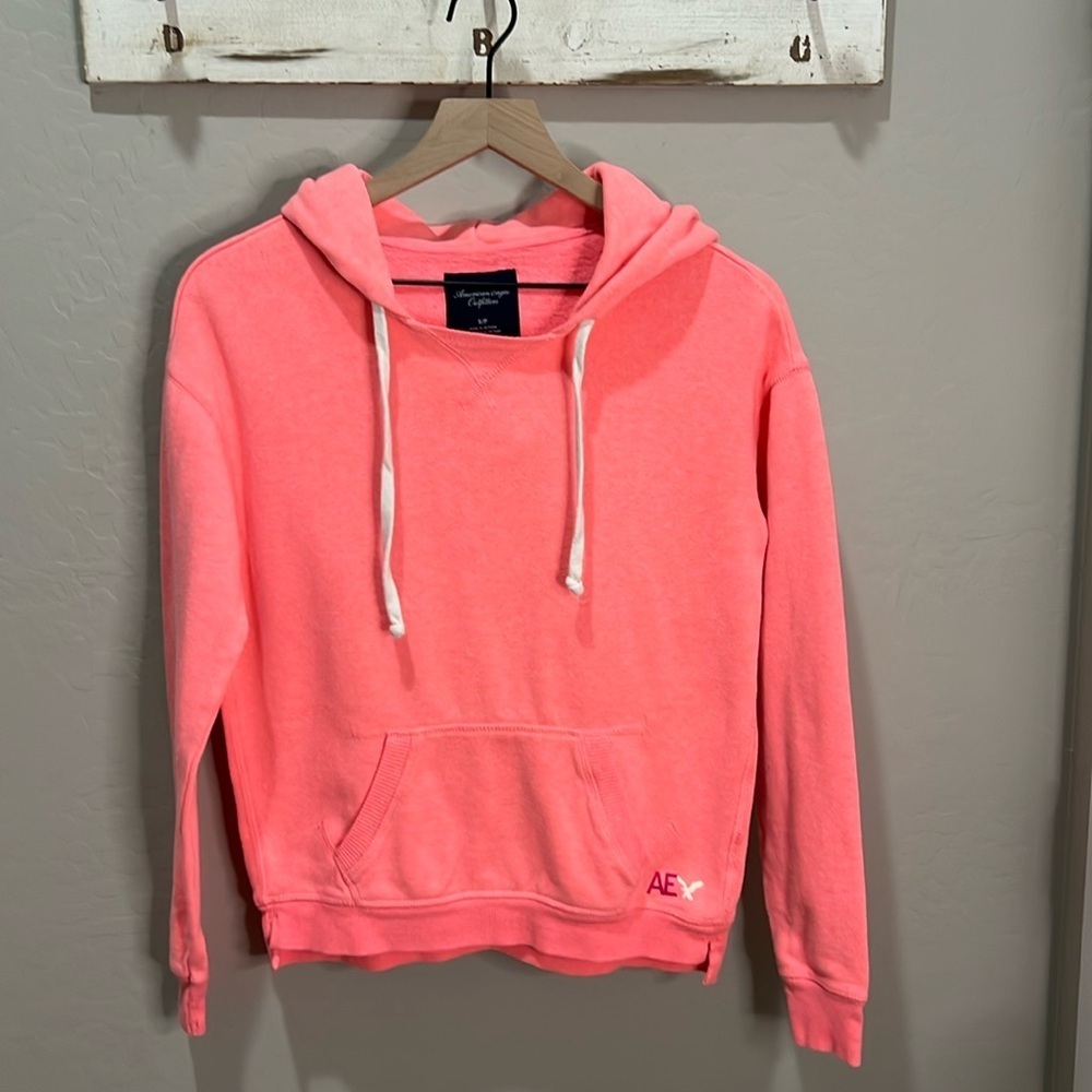 Vintage American Eagle Hoodie AE Sweatshirt Top Y2K Long Peach Pink Orange